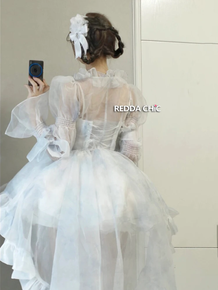 REDDACHiC Lolita Princess Puffy Mini Dress Trailing Smock Shawl Petticoat Underskirt Organza Tutu Ball Gowns Women 3-piece Set