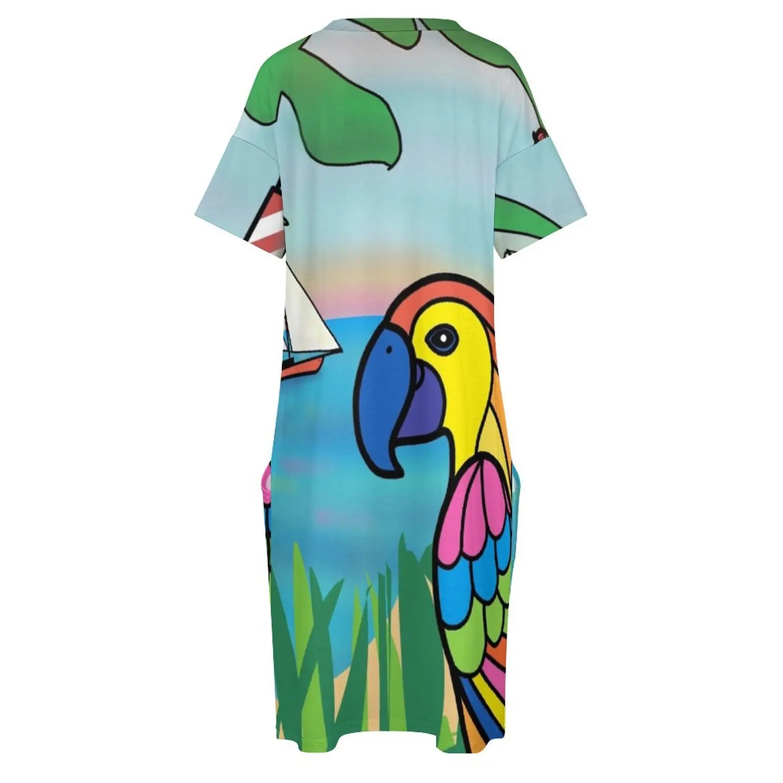 Parrot Cove - Camisa direita Vestido de bolso solto vestido de verão feminino 2025 roupas femininas