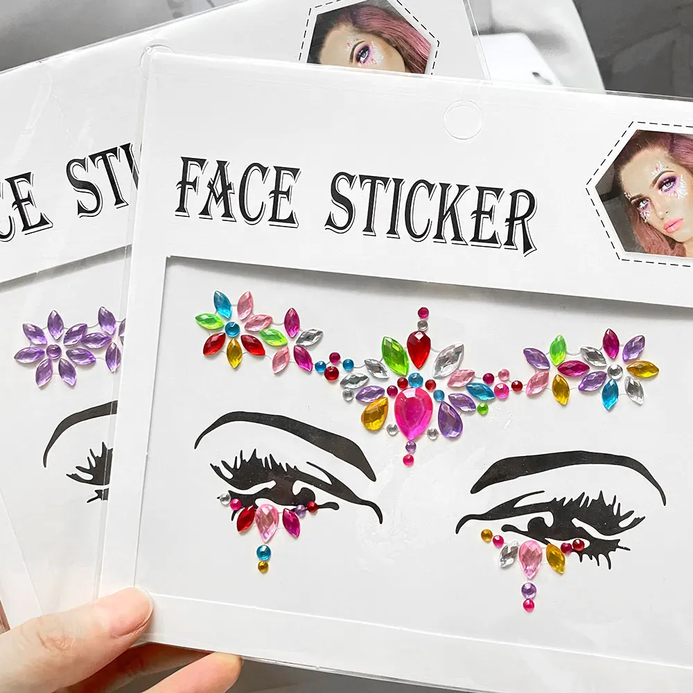 3D Sexy Temporary Tattoo Stickers Face Jewelry Glitter Beveled Rhinestone Crystal Face Stickers Holiday Makeup Elf Bar Art Diamo