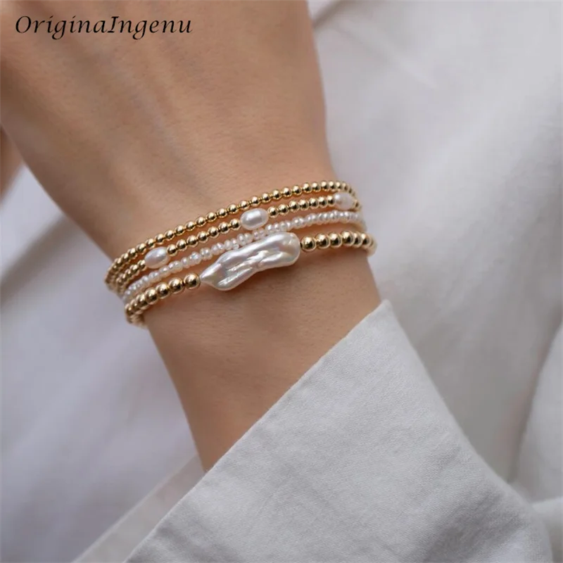 Elasticity Organic Pearls Bracelet 14K Gold Filled Handmade Natural Pearls Bracelet Tarnish Resistant Jewelry Dainty Bracelet