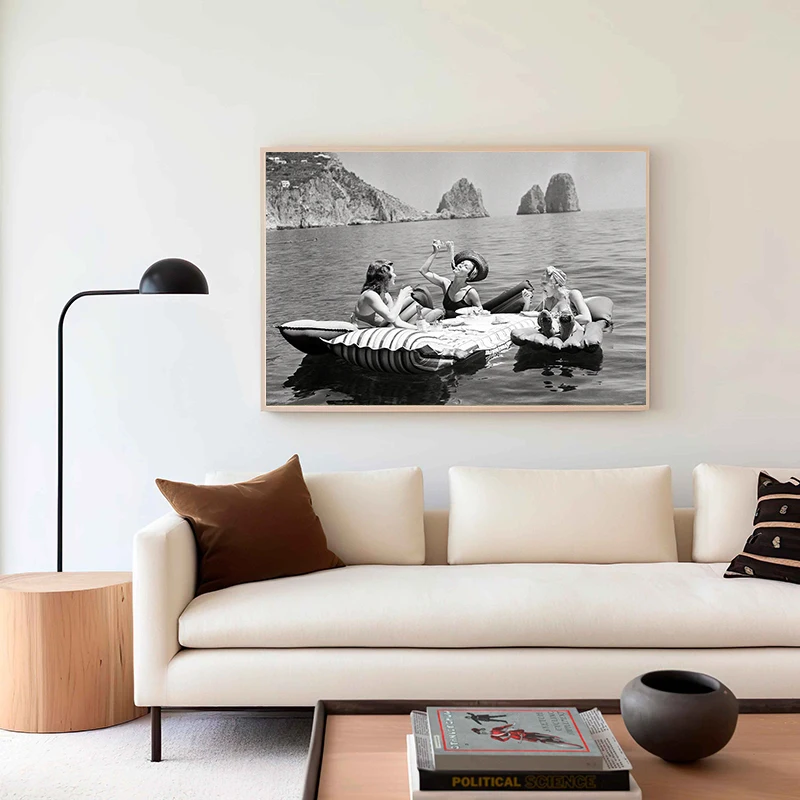 Black and White Singer Actor Retro Photography Motorcycle Woman Eat Spaghetti Poster Print Wall Art Canvas Painting  Home Decor