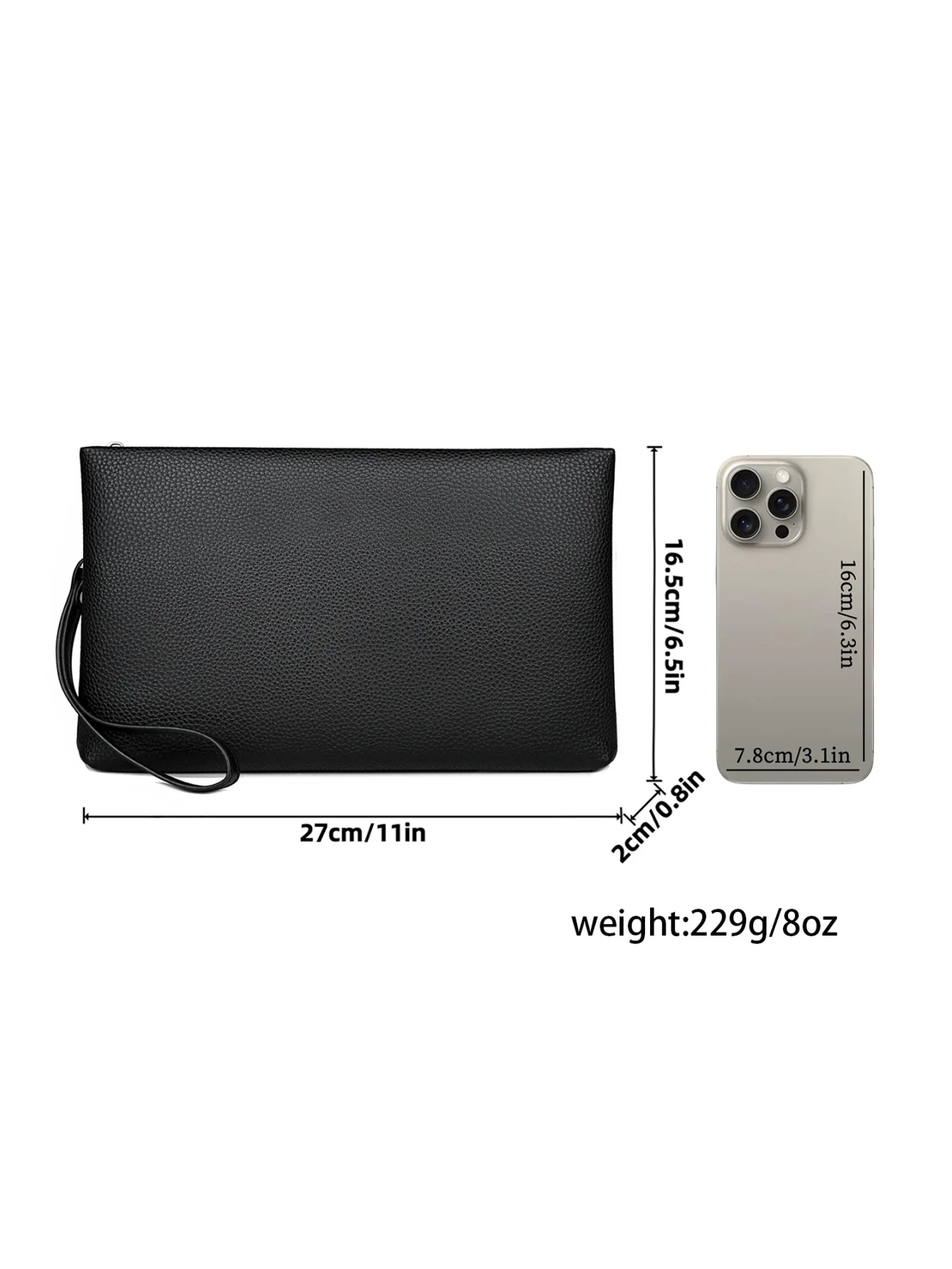 Herren-Clutch aus genarbtem Echtleder, große Handtasche mit Diebstahlschutz-Reißverschluss und 6 Kartenfächern – Detail 7