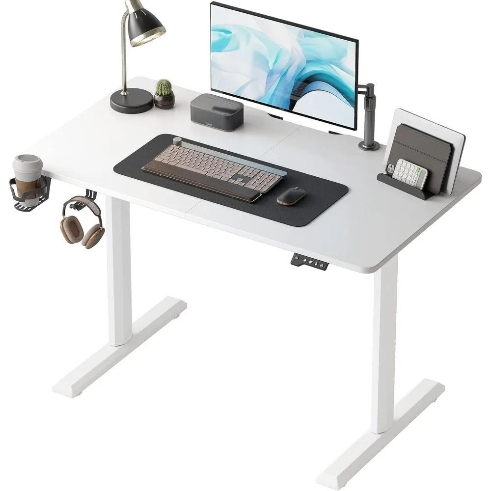 Height Adjustable Electric Standing Desk, 44 x 24 Inches Stand up Table, Sit Stand Home Office Desk with Splice Board, White