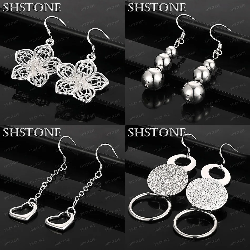 

New 925 Sterling Silver Round Beads Flower Love Heart Drop Earrings Noble Elegant Jewelry Engagement Party Gift Accessories