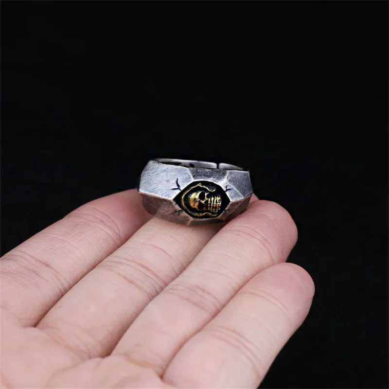 Punk Overbearing Crackle Skull Ring Retro Ghost Head Two-tone Men's Ring Gothic Rock Party Accessories Gift Wholesale