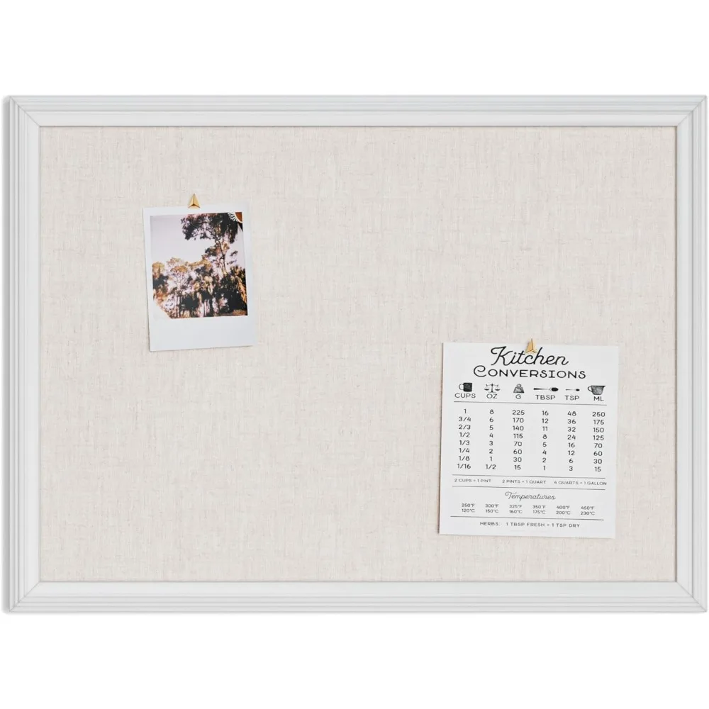 لوحة إعلانات من الكتان للمزرعة مقاس 24 × 18 بوصة بإطار خشبي أبيض للمكتب والفصول الدراسية وديكور المنزل