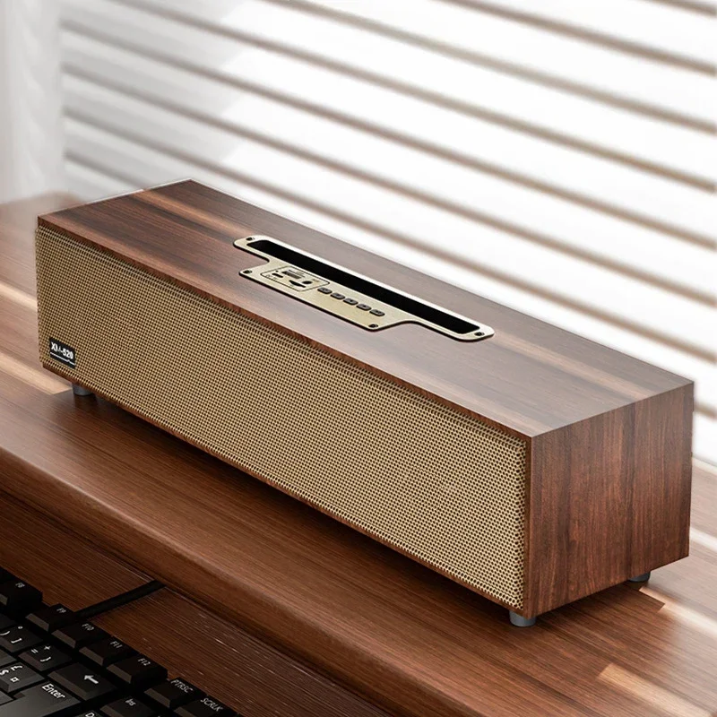 

New Wooden Retro Speaker Wireless Bluetooth 5.3 Soundbar Outdoor Heavy Bass Home Stereo Phone Holder TF Card FM Computer Boombox