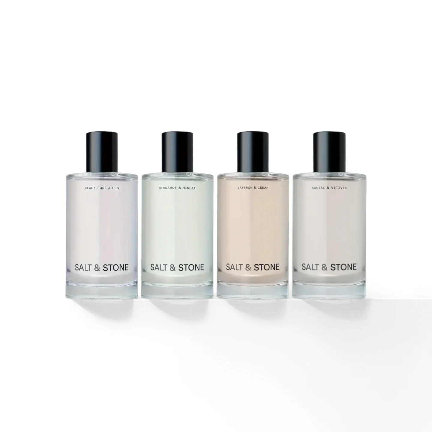 

Коллекция парфюмерной воды Salt & Stone — Black Rose & Oud, Bergamot & Hinoki, Saffron & Cedar, Santal & Vetiver Scents for All