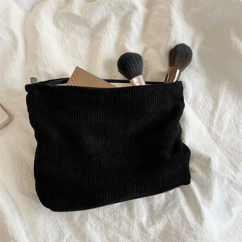 Corduroy Large Capacity Travel Cosmetic Bag Portable Women's Makeup Organizer Zipper Storage Clutch Purses