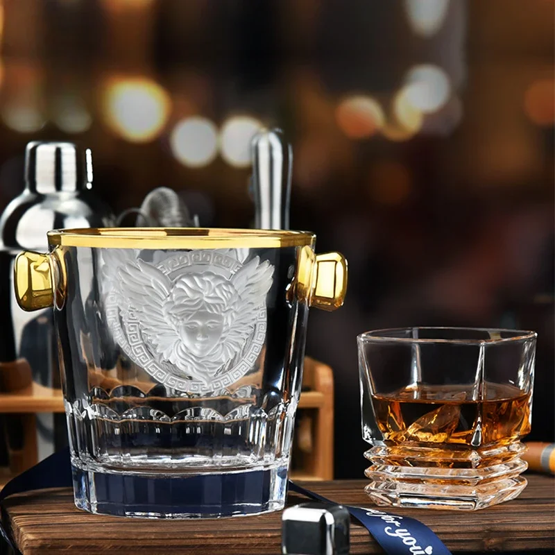 

Пивное стеклянное ведро для льда Современное ведро для льда Ведро для фруктов и шампанского Домашнее уличное персонализированное утолщенное прозрачное хранилище