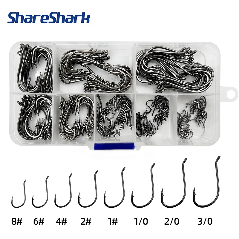ShareShark 8299 Oktopus-Haken-Set, 80/160/240 Stück, Hartstahl, Stacheldraht, gebogener Mund, Meeresangelhaken mit Rohr und gebogenem Griff