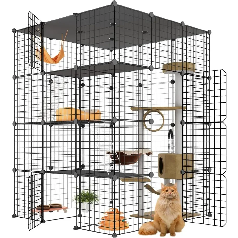 Large Cat Cage,Cat Enclosures Indoor with Balcony,DI YCat Playpen Detachable Metal Wire Kennels Crate Large Exercise Place Ideal