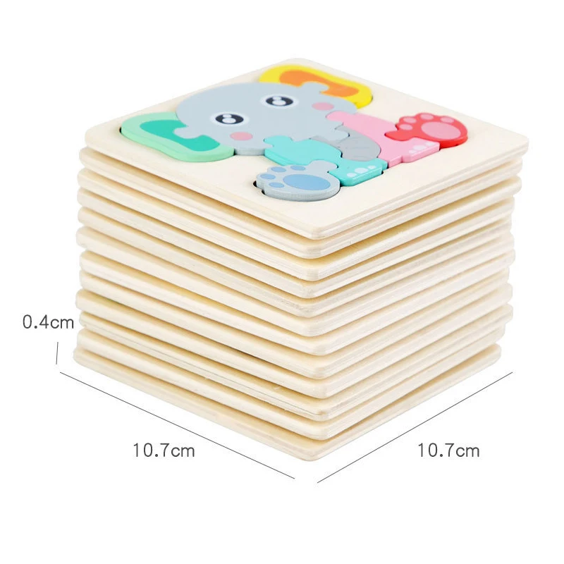 10,7 cm/4,21 in Kinder Bunte 3D Puzzles Montessori Spiele Cartoon Tiere Puzzle Baby Pädagogisches Holz Spielzeug für Kinder