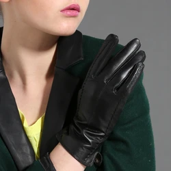 GOURS-Gants en Cuir group pour Femme, Noir, Peau de Chèvre group, Doublure Souriante, Chaud, Doux, Conduite, Nouvelle Mode, GSL031, Hiver