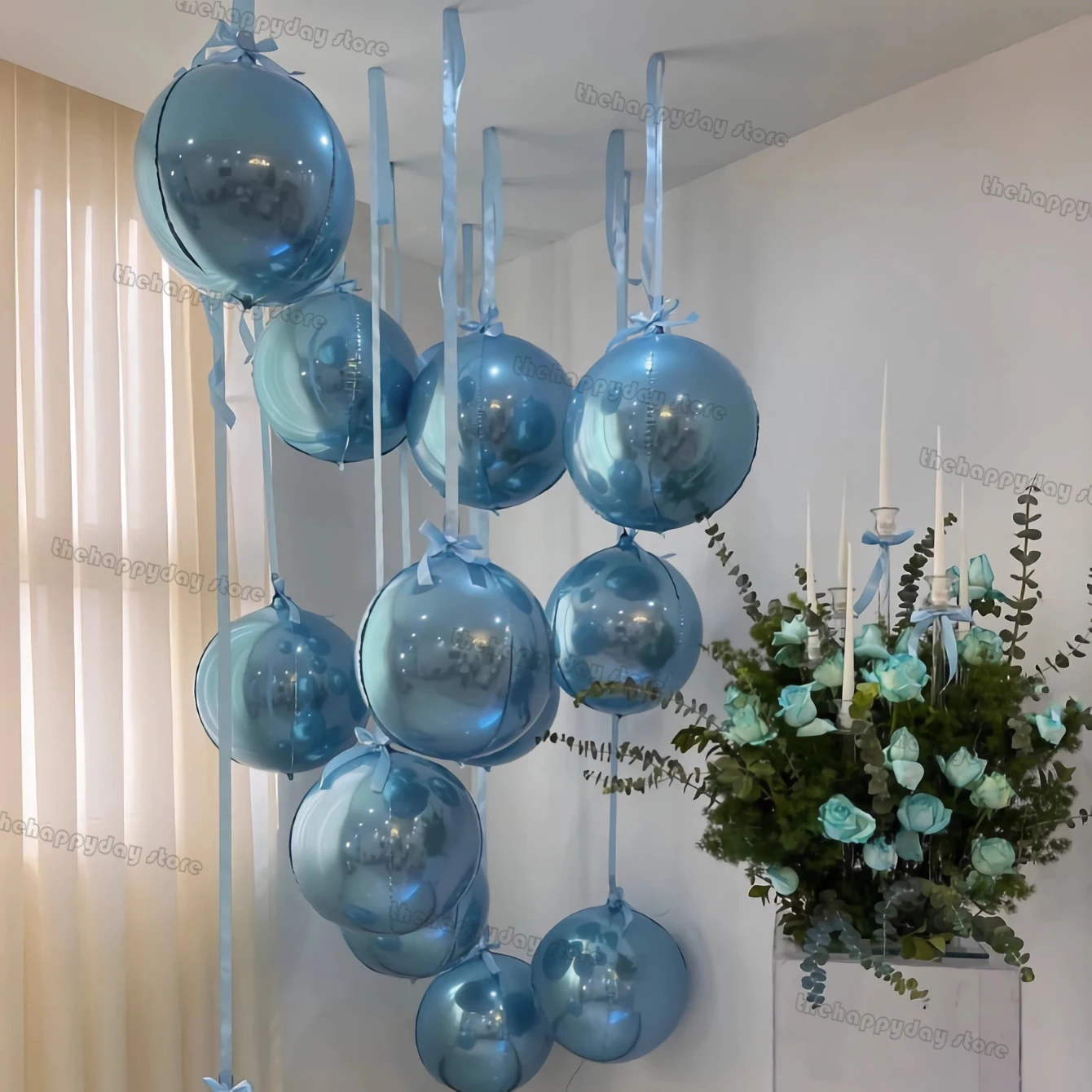 Hängende 4D Runde Folienballons 22'' 18'' 15'' 10'' Metallisch Blau 4D Folien-Helium-Rundballons für Geburtstag Abschlussfeier Babyparty – Detail 38