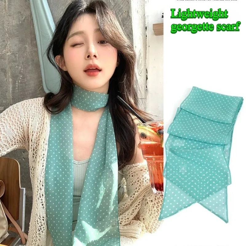 Korean-style spring/summer silk scarf: chic polka-dot georgette with an elegant floral print