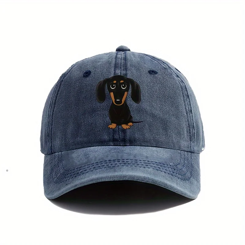 

Vintage Washed Baseball Cap With Dog Print, Distressed Dad Hat With Animal Heat Transfer Print, Adjustable Size Peaked Hat