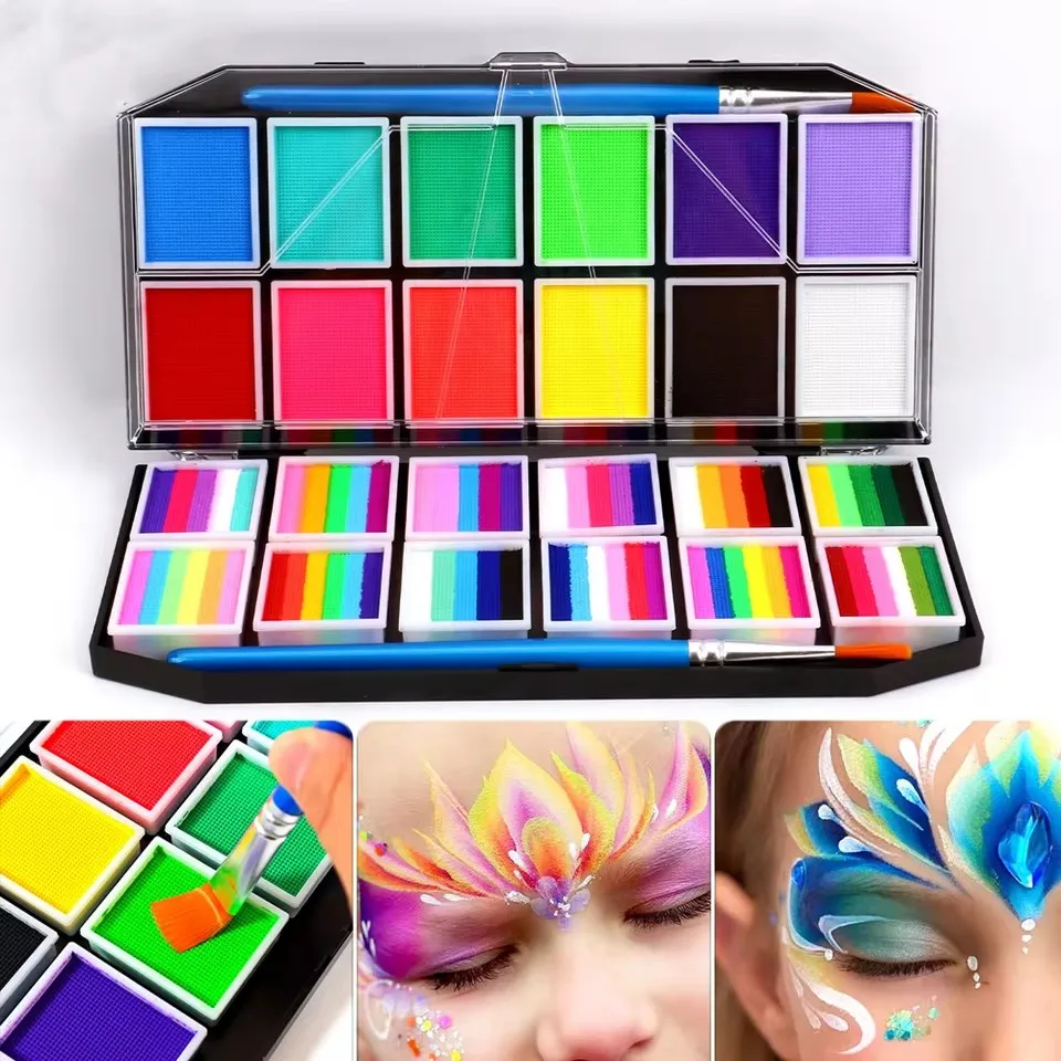 

Professional Body Art 12 Colors Pastel Neon UV Color rainbow split cake Face Paint Palette for Halloween Christmas