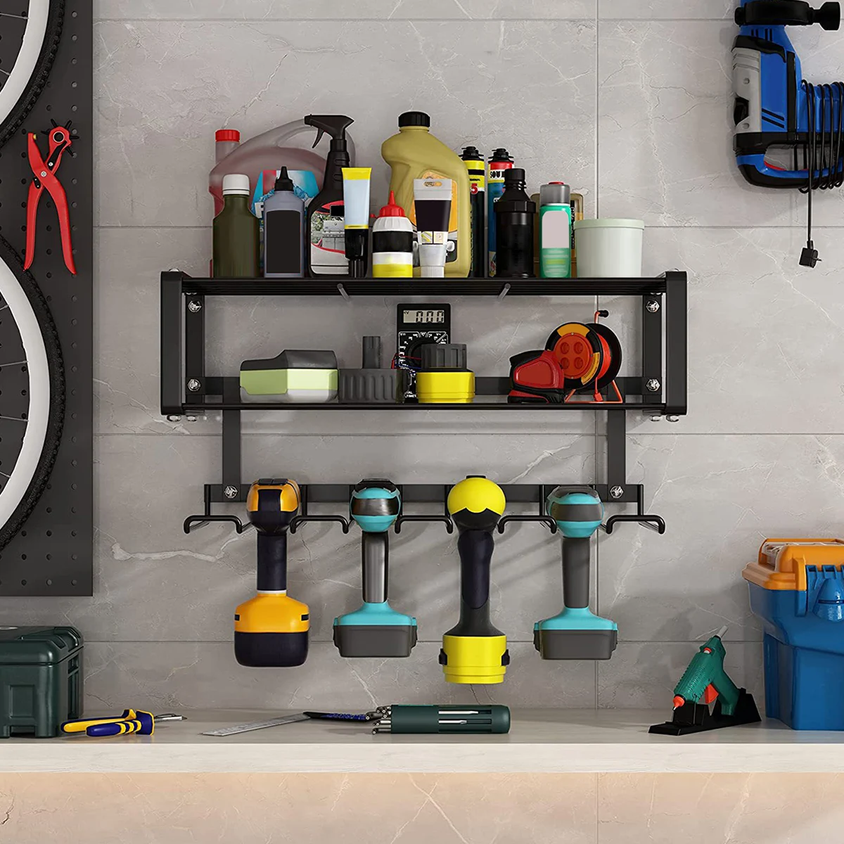 Power Tool Rack Electric Drill Holder Wall Mount Power Tool Organizer Workshop Wrench Tools Screwdriver Power Storage Shelf Home