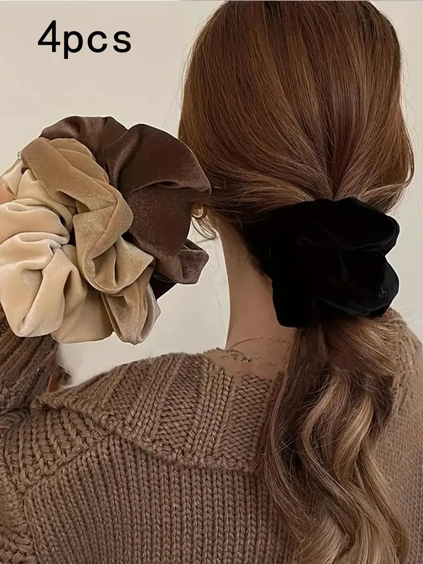 

4pcs Women Hair Tie Soft Headwear Large Elastic Rubber Hair Rope Vintage Velvet Scrunchie Girl Ponytail Holder Hair Accessories