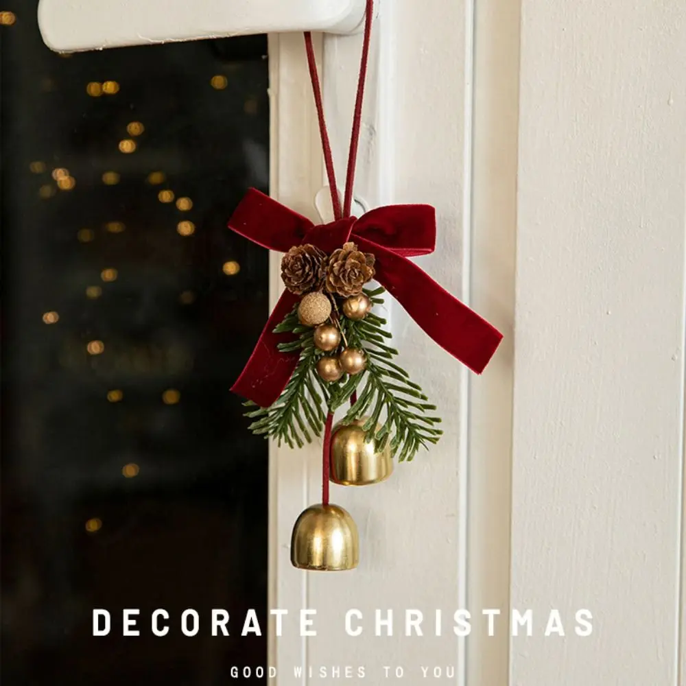 الأحمر عيد الميلاد المخملية القوس جرس إكليل الأخضر عيد الميلاد الرنين جرس هش الصوت احتفالي الصنوبر مخروط جرس قلادة ديكورات باب المنزل
