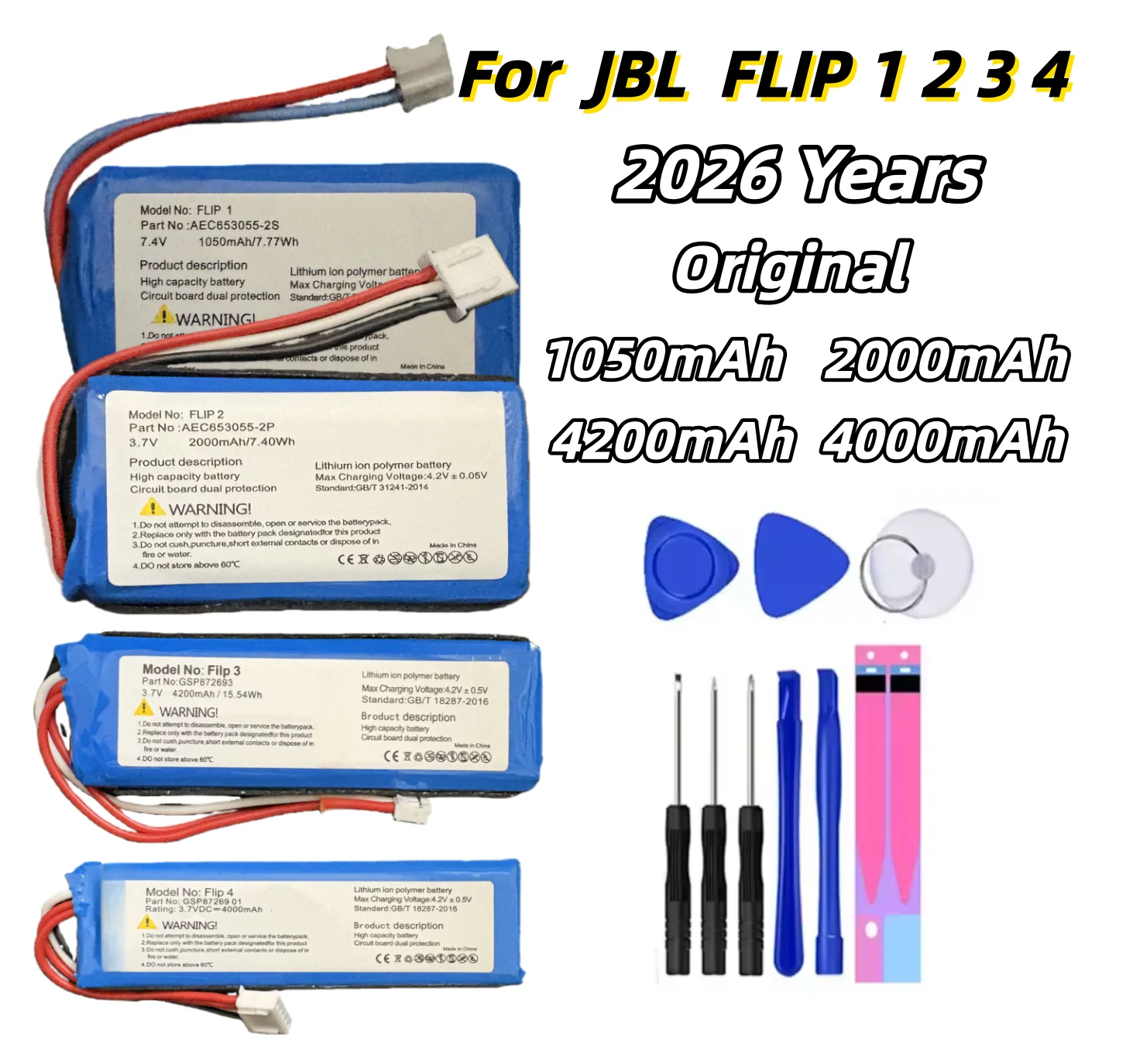 Speaker Battery For FLIP1 2 3 4 Special Edition Part Number For JBL AEC653055-2S AEC653055-2P GSP872693 GSP872693-01 Replacement