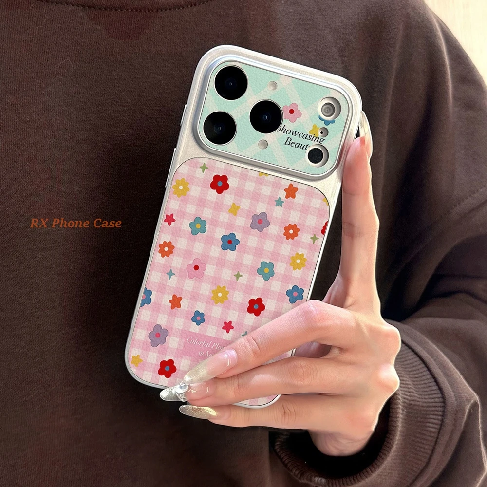 Chequered And Floral Prints Phone Case For iPhone 18 Pro 17 Pro Max 15 16 Pro Max 14 13 12 11 Faux Leather Cover With Lanyard view 2