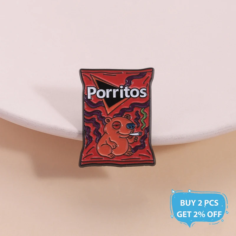 Porritos Cheese Nachos Chips Enamel Pin Funny Snacks Cute Animal Brooch Lapel Badge Fashion Jewelry Accessories Gift for Friends