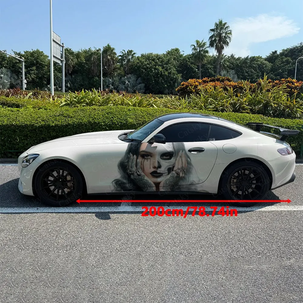 2pcs Finger Bone Makeup Lady Car Side Wraps, Self-Adhesive PVC Waterproof & Scratch-Resistant Stickers, Car Accessory Gift