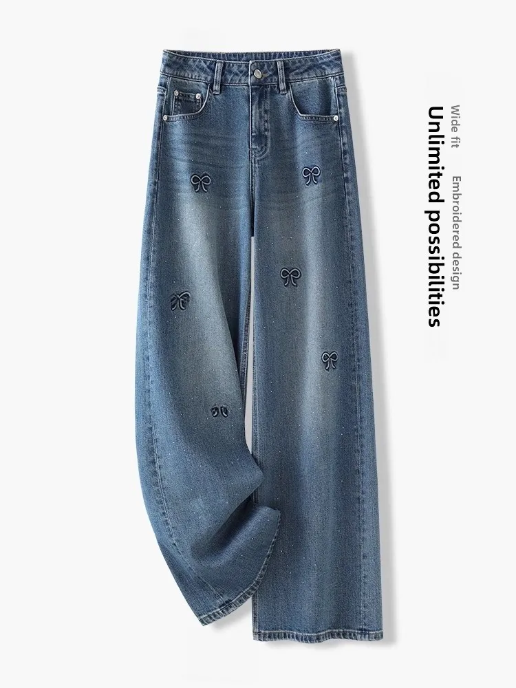 

Retro Glitter Denim Skinny Straight Leg Jeans Women's Spring Autumn New High Waist Medium Soft Denim Anti-Wrinkle Zipper Closure