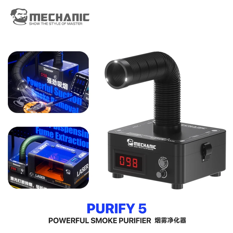 MECHANIC PURIFY-5 Smoke Purifier 62W with 3 Layer Filtration 360 Degree Hose for Soldering Laser Dispensing Fume Extraction Tool