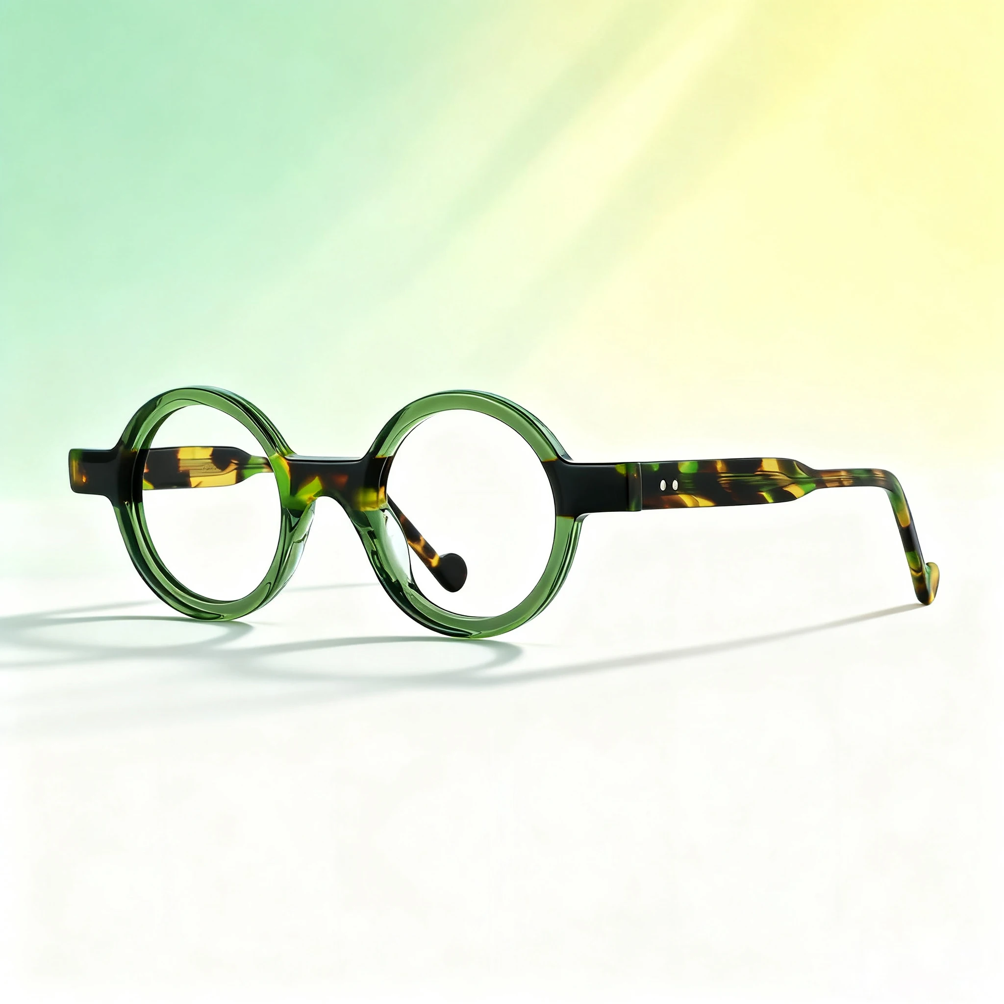 FYTOO Unisex Stylish Round-Frame Glasses Green Tortoiseshell Combo, Durable Acetate, Adds Art Vibe to Outfits, Face-Flattering