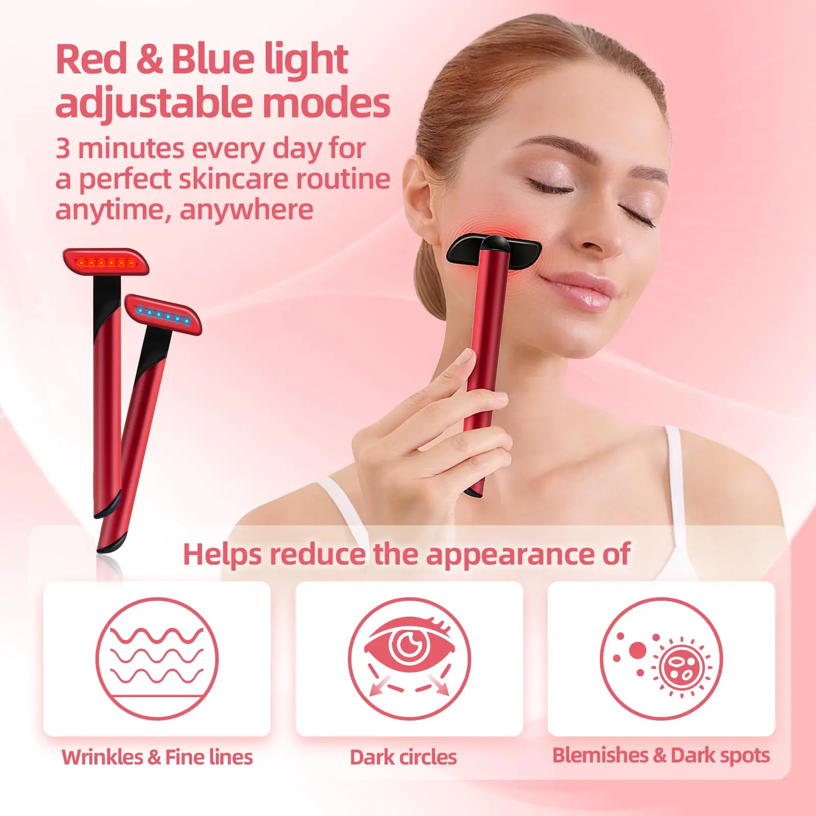 جهاز تدليك العين بالاهتزاز القابل لإعادة الشحن بلونين خفيفين - يعمل بالبطارية، محمول ومريح