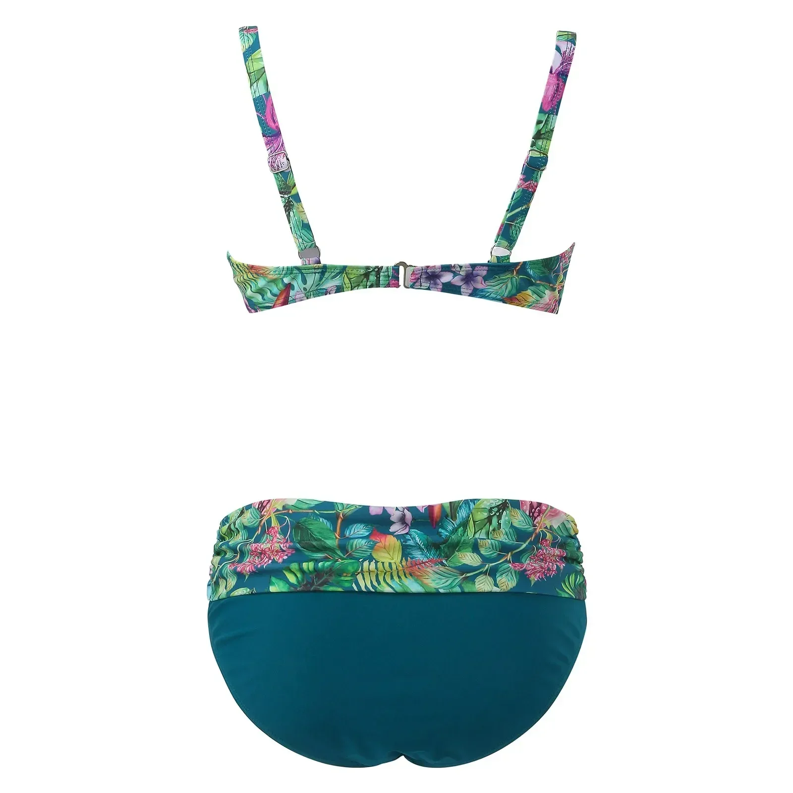 Women'S Swimwear Bikini Sets Normal Swimsuit Backless 2 Piece Green Printing Flower Push Up Girls Swimsuits Beachwear Bathing