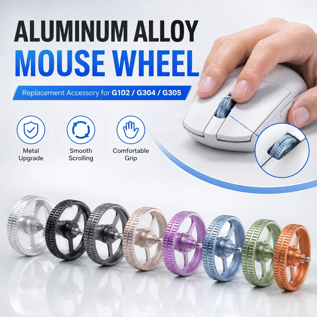 Aluminum Alloy Mouse Scroll Wheel Replacement for Logitech G102 G304 G305 Gaming Mouse Metal Roller Wheel Repair Part