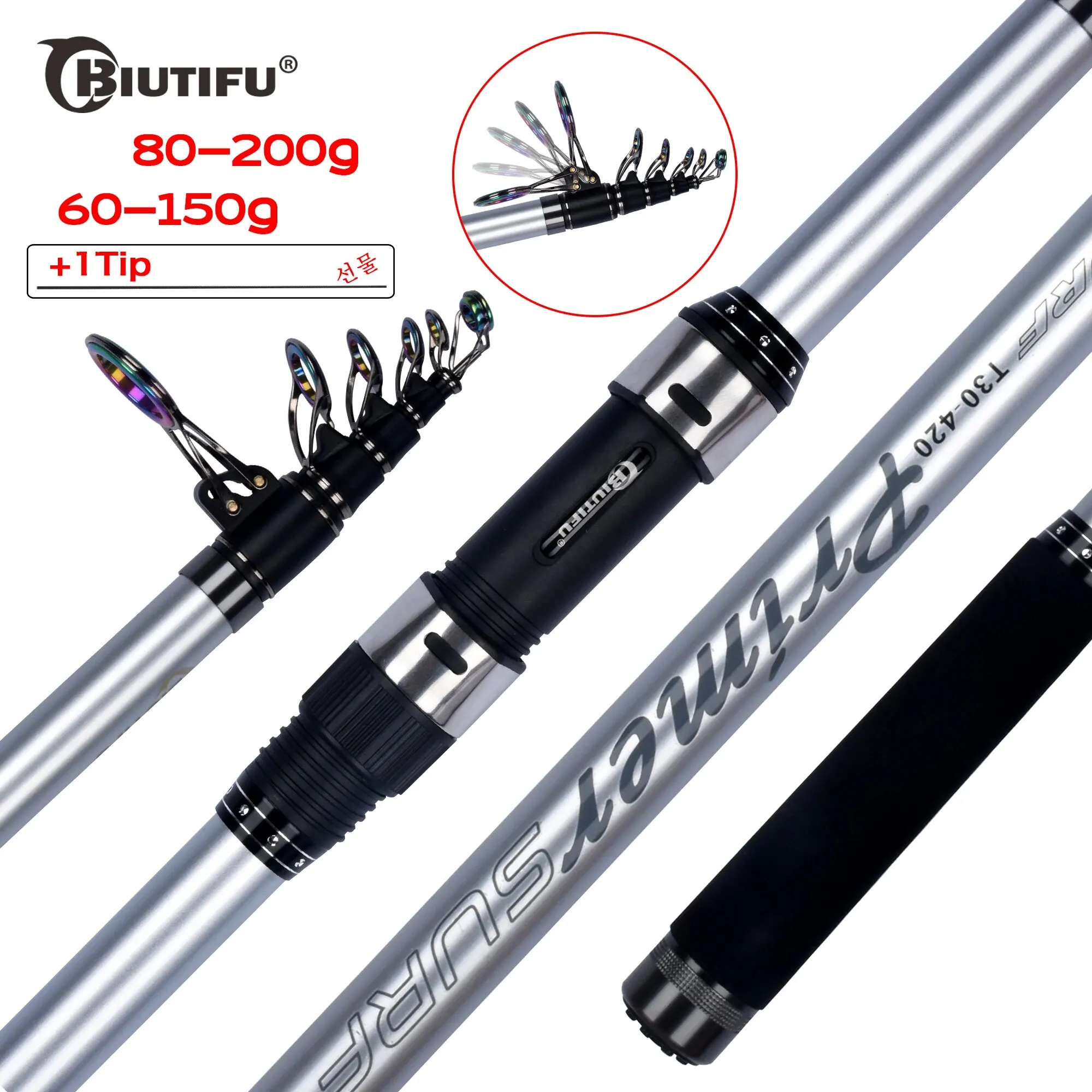 Coleção AliExpress BIUTIFU-Varas Telescópicas de Pesca de Surf, Carbono 30T, Poder Giratório de Viagem, 60-200g Lance, Surfcasting, Shore Pole, 3.9, 4.2, 4.5, 5.0, 5.3m