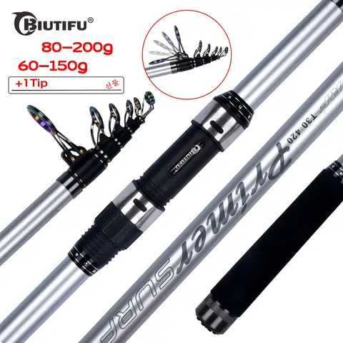 AliExpress Collection BIUTIFU 텔레스코픽 서핑 낚싯대, 3.9, 4.2, 4.5, 5.0, 5.3m, 30T 탄소 여행 스피닝 파워, 60-200g, 쓰로우 서프캐스팅 쇼어 폴
