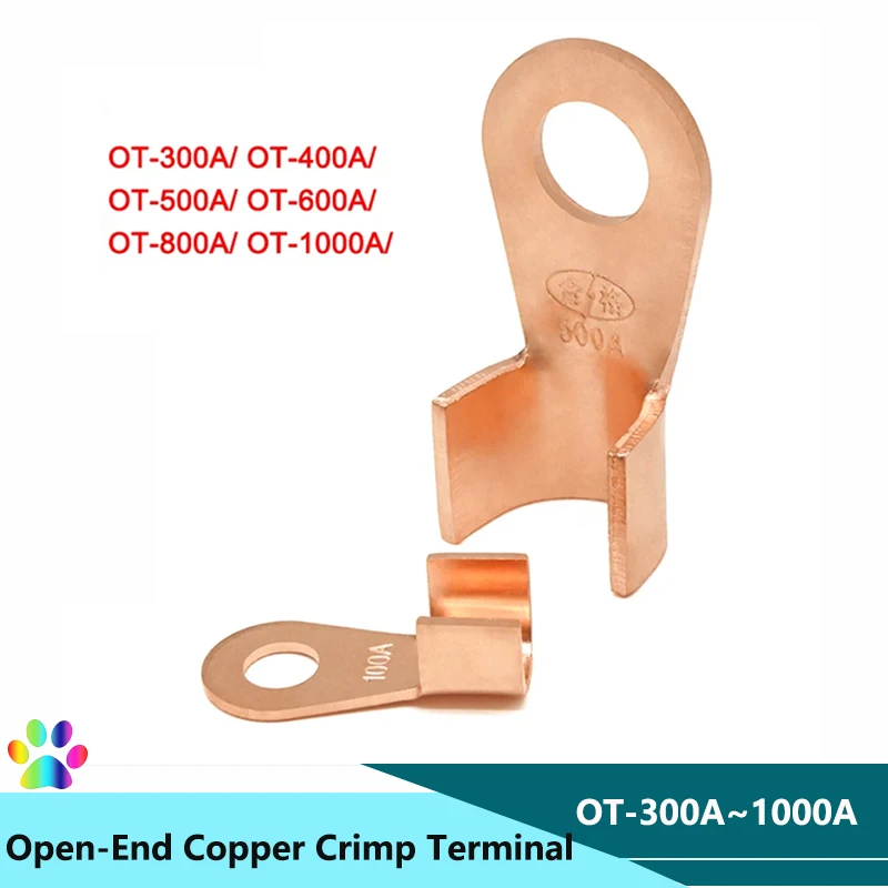 Wire Terminal OT Type Open-End Copper Crimp Terminal Lugs 300~1000A Cable End Connector Splice Terminals Battery Wire Connectors