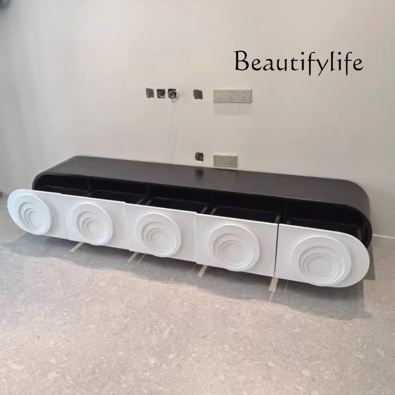 XX Modern Simple Cream Wind Floor TV Cabinet Minimalist Living Room Floor Cabinet Black And White Color Matching TV Cabinet