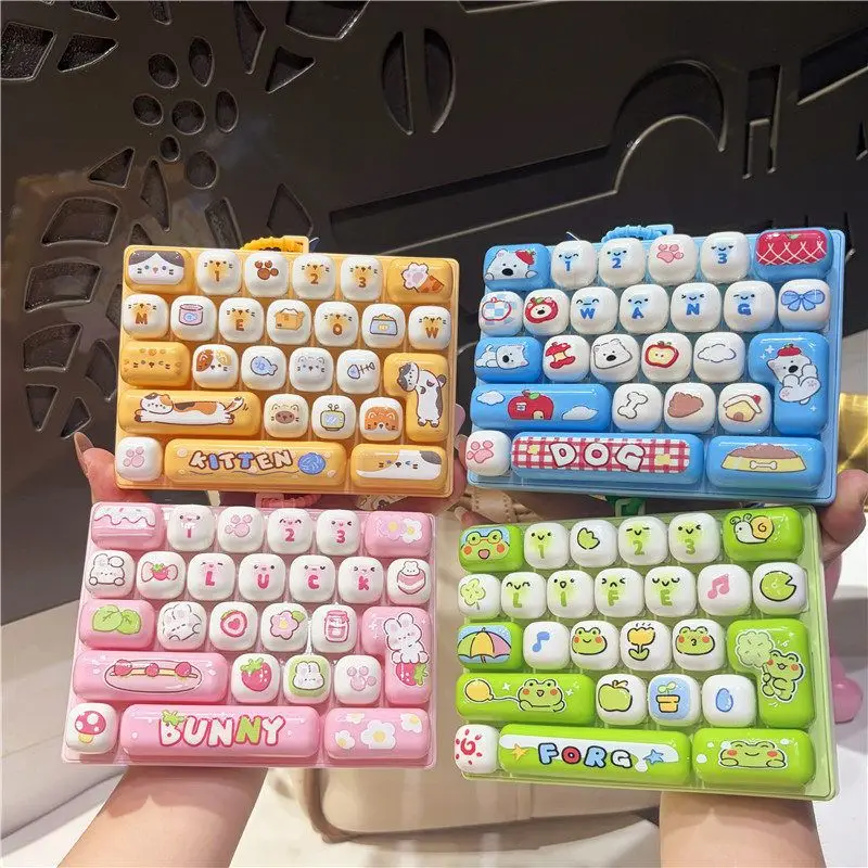Keycap Clicker Cartoon Animal 26 Key Fidget Keyboard Keychain Portable Finger Fidget Toy Anxiety Stress Relief Gift for Adults