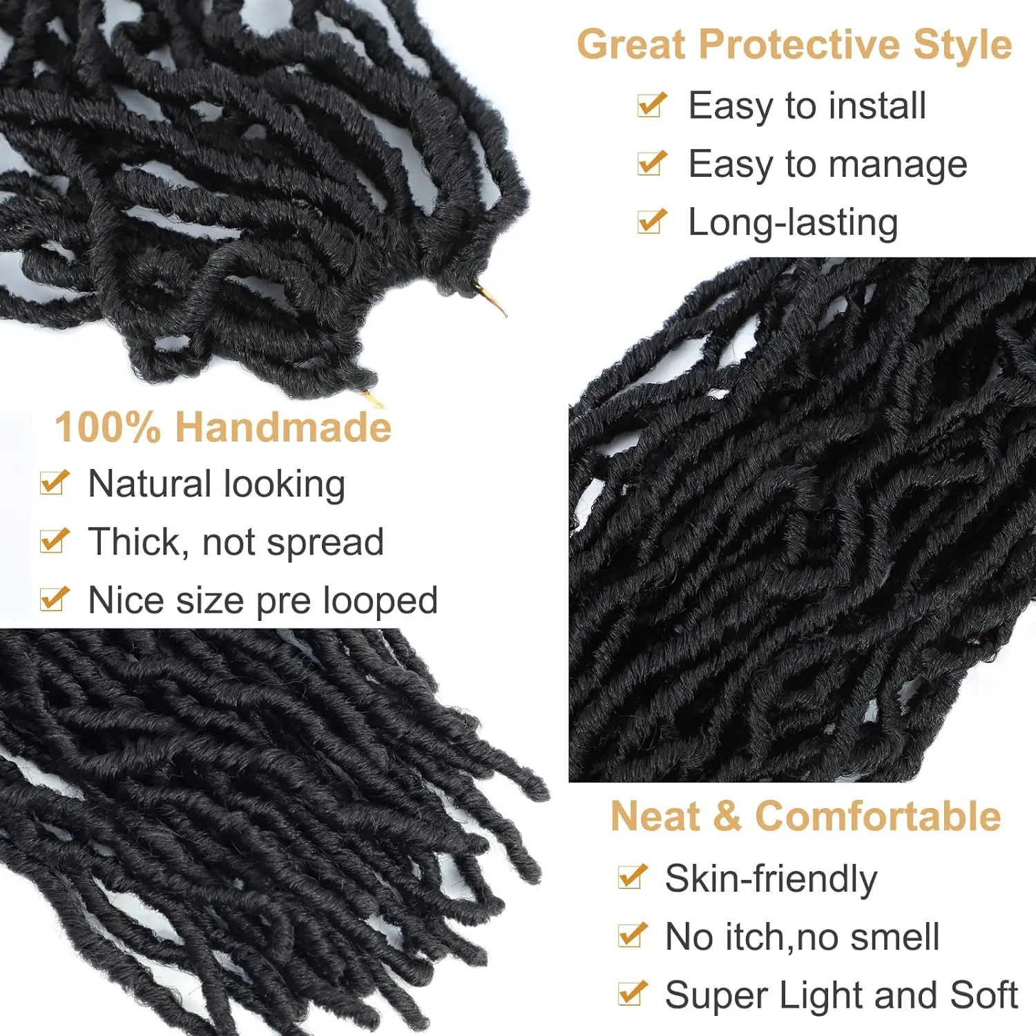 Forevery Faux Locs Crochet Hair Extensions Synthetic Soft Dreadlocks Braids for Women Easy to Install Hair Add-ons