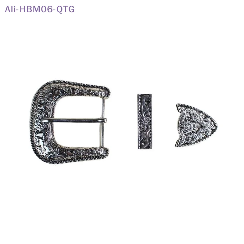 

[New] 1 Set Three-Piece Belt Buckle Set Vintage Carved Pin Buckle Set DIY Leather Waistband Parts Accessories