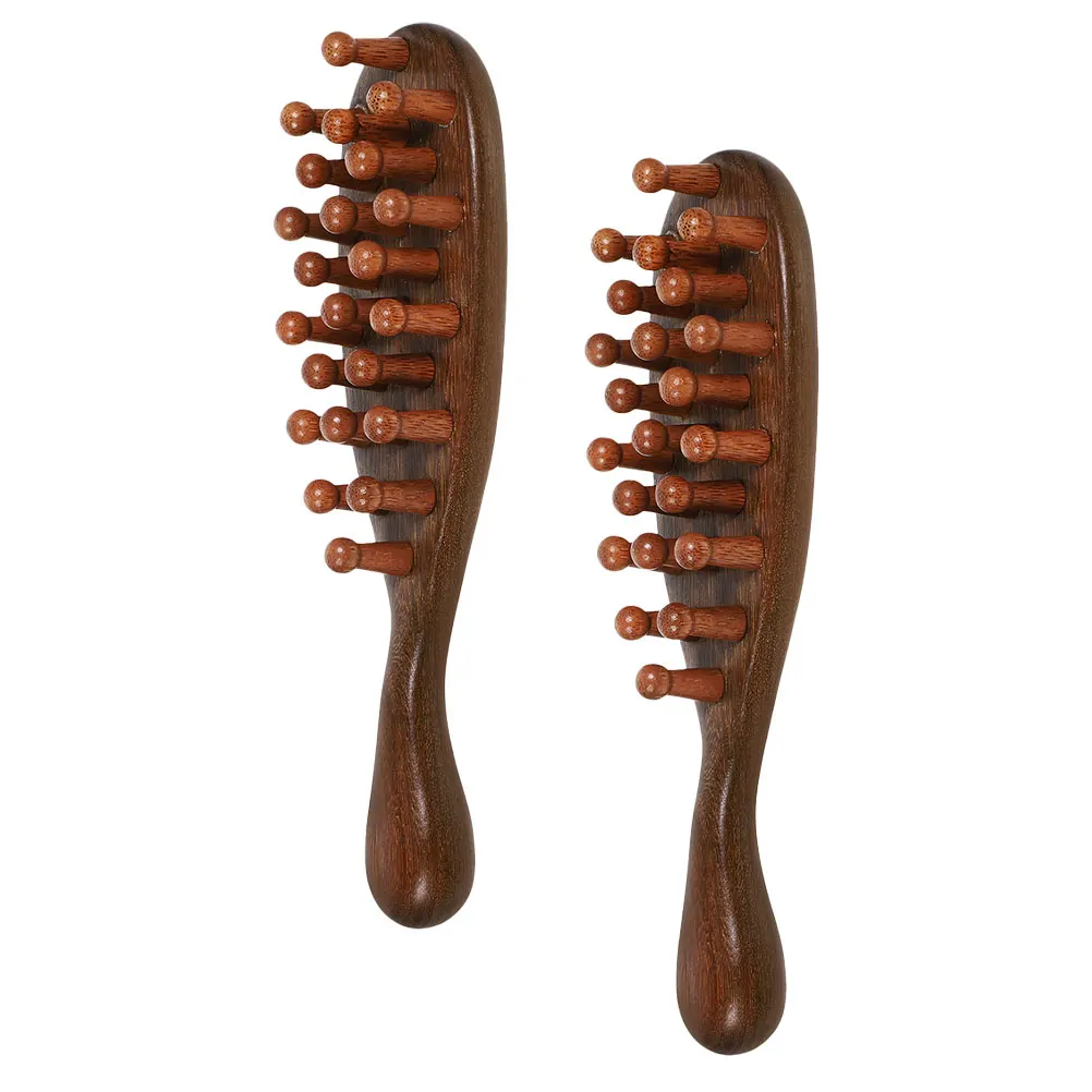 

2pcs Wood Scalp Massage Comb Fine Teeth Ergonomic Portable Wide Tooth Detangling Hair Massager Brush For Women