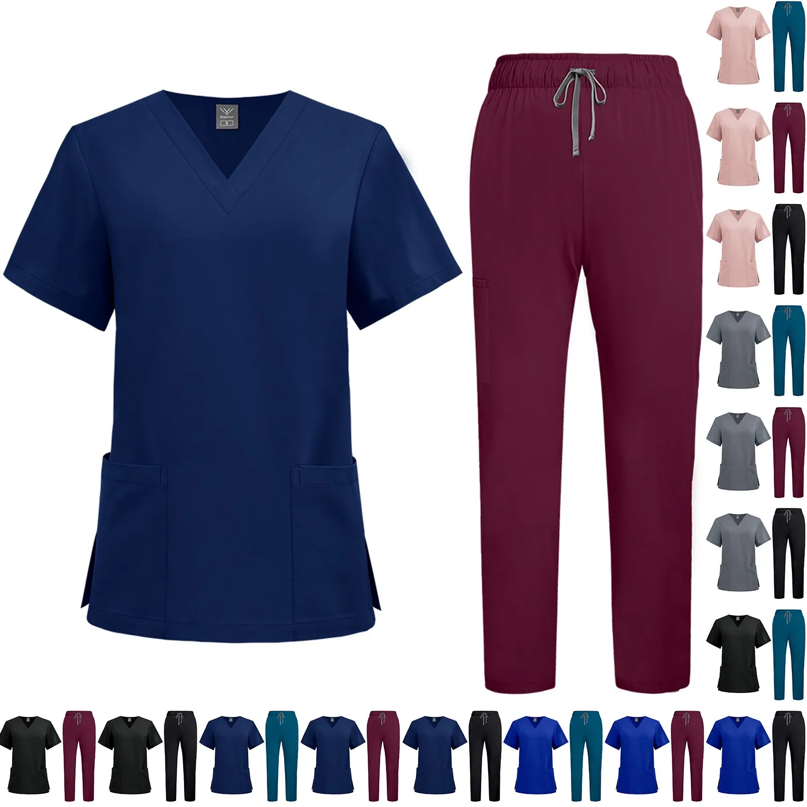 ชุดพยาบาลมืออาชีพผ้าแห้งเร็ว V คอกระเป๋าแขนสั้น Comfort Workwear ชุดสําหรับเจ้าหน้าที่การแพทย์