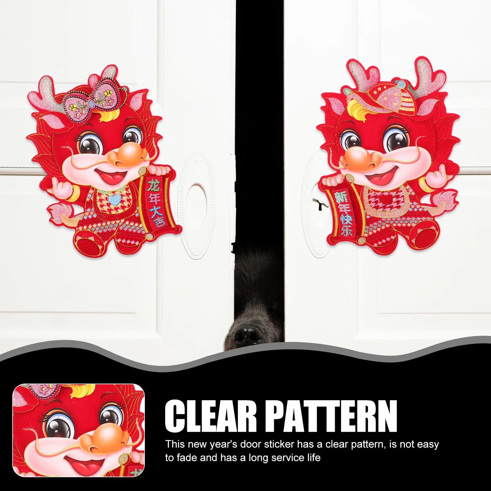 

2Pcs Chinese New Year Dragon Stickers Spring Festival Door Decoration Dragon Window Decals Bright Color