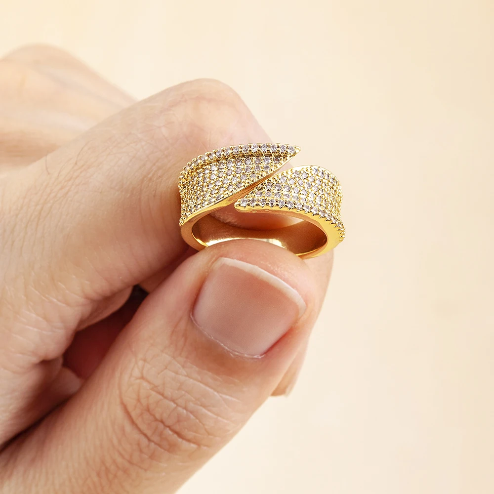 Nidin New Design Copper Zircon Geometric Cuff  Adjustable Ring Fashion Statement Women Charm Jewelry Fine Wedding Party Gift