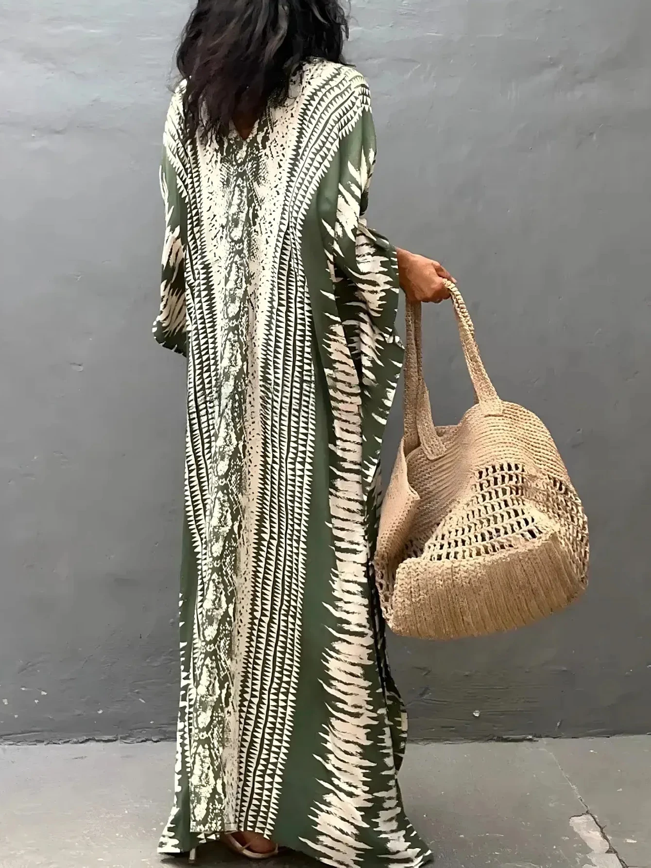 MAKABO Kaftan Dresses for Women, V Neck Moo Moos Colorful Print Cover Ups Caftan Beach Dresses for Swimwear