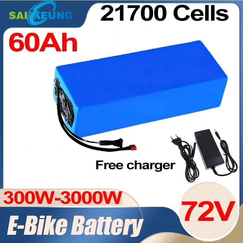 72v Battery 60ah 20ah 30ah 40 50 ah 300w-3000w High Power 84V Electric Bike Motor Scooter Ebike 21700 Batterie Pack with charger