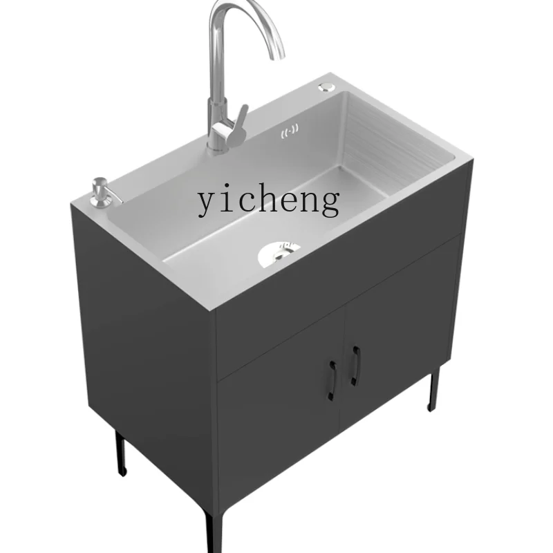 ZC Simple Kitchen Cabinet Sink Household Rental Room Washing Basin Integrated Solid Wood Cabinet Floor Hand Washing