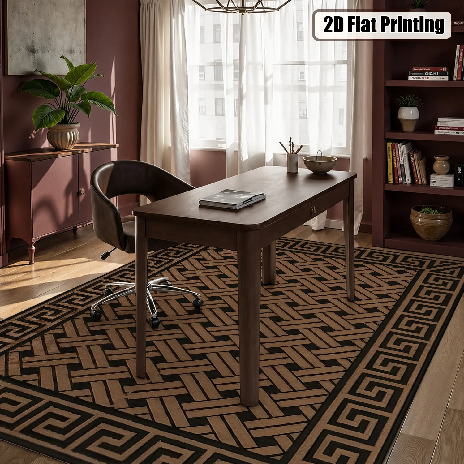 Large Indoor Area Rug, Soft Velvet Low Pile with Non-Slip Dotted Backing, Machine Washable Tan & Black Geometric Greek Key Woven Rug for Living Room, Bedroom, Entryway, Modern Home Decor - view 3